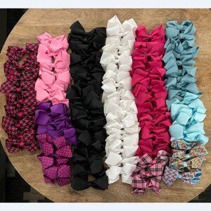 NEW 107Pc Fabric Clip On Hair Bow Lot- Solids Houndstooth Chevron